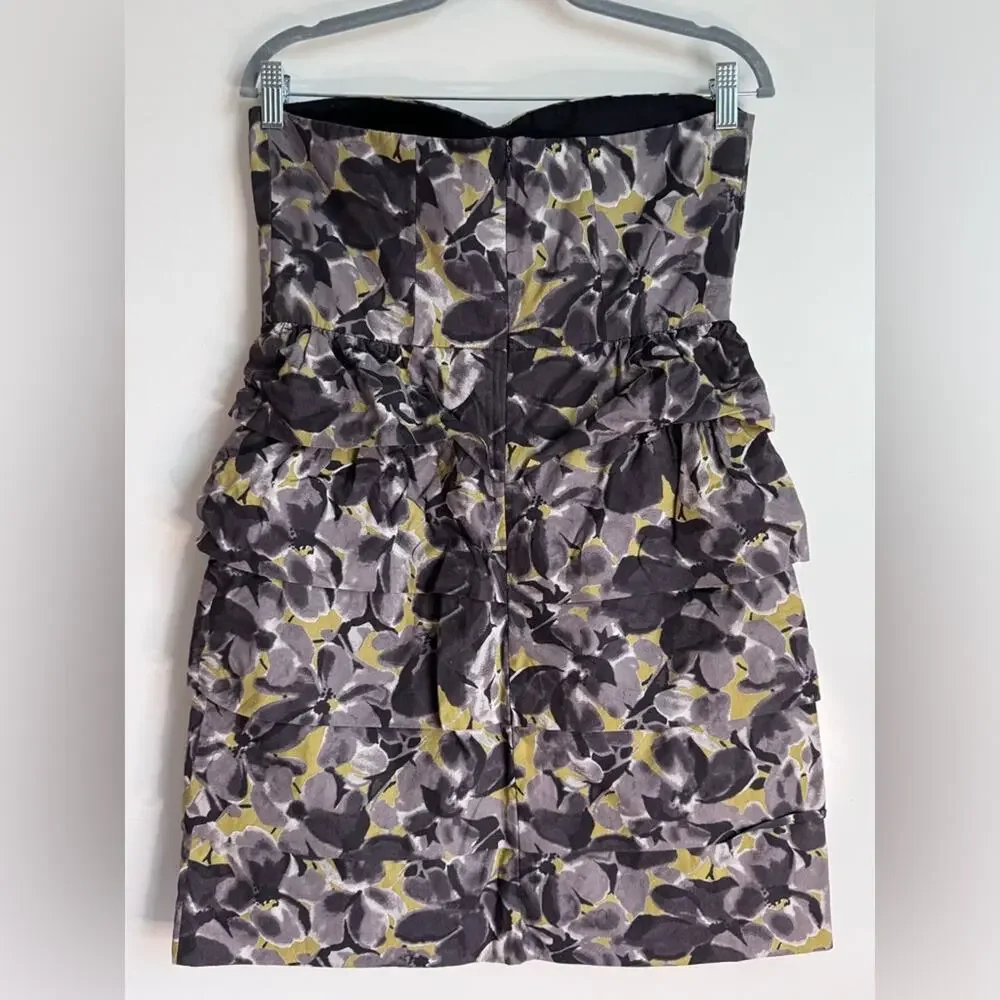 J. Crew Strapless Purple Yellow Tiered Cotton‎ 100% Floral Sz 8 Wedding